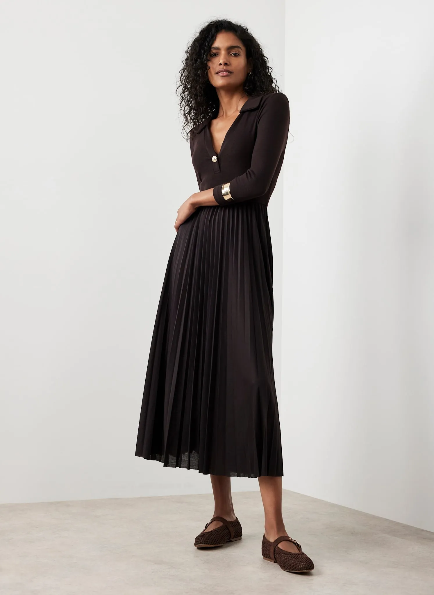 Brown Jersey Collar Midi Dress sold by Mint Velvet
