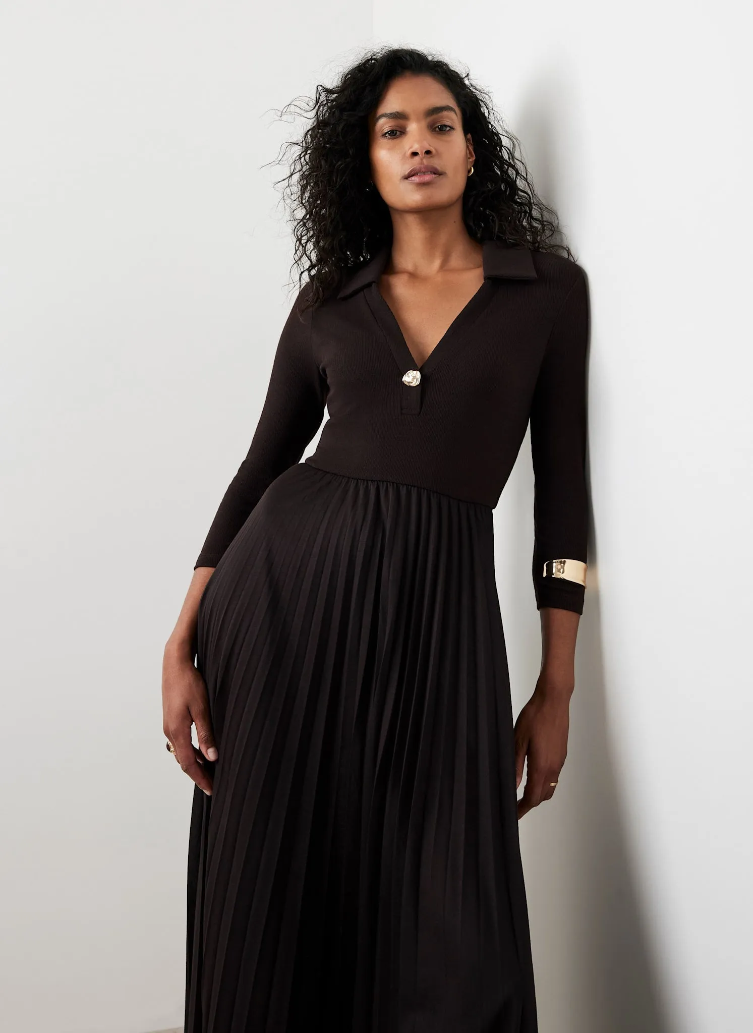 Brown Jersey Collar Midi Dress sold by Mint Velvet product image thumbnail 5