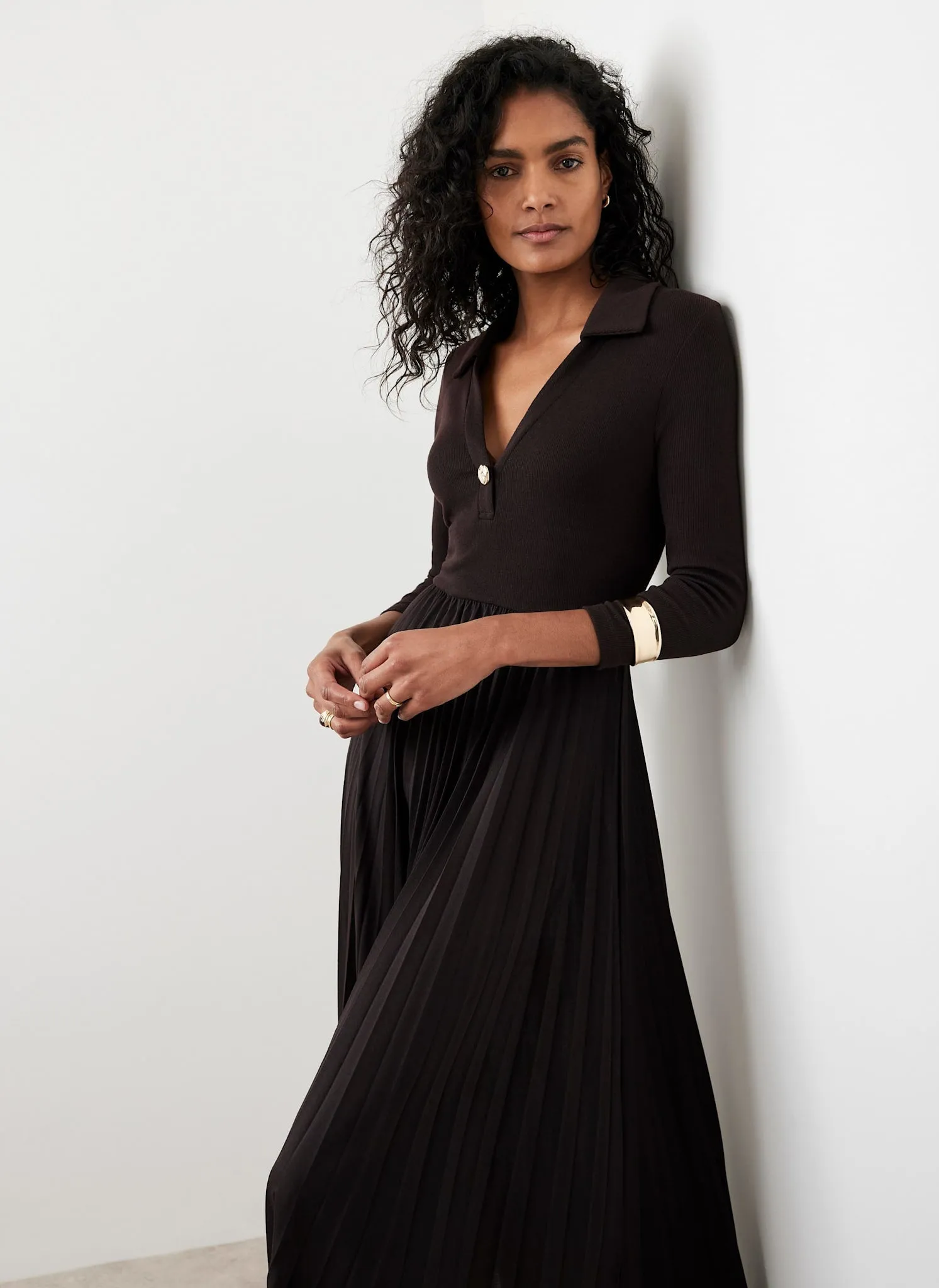Brown Jersey Collar Midi Dress sold by Mint Velvet product image thumbnail 2