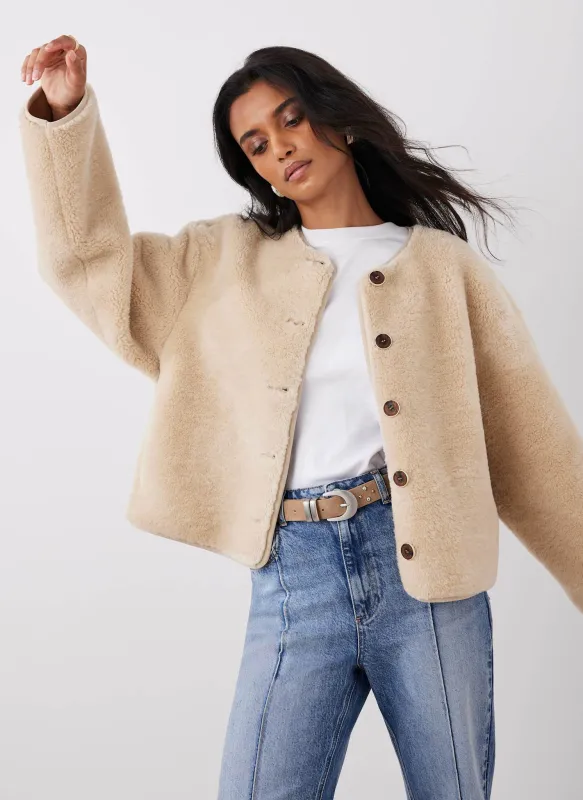 Neutral Borg Collarless Jacket sold by Mint Velvet