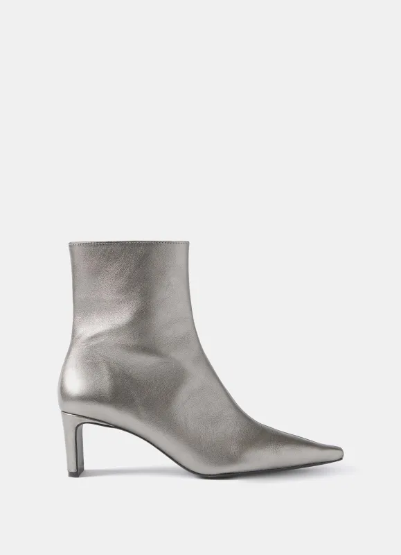 Macy Metallic Silver Heeled Ankle Boots sold by Mint Velvet