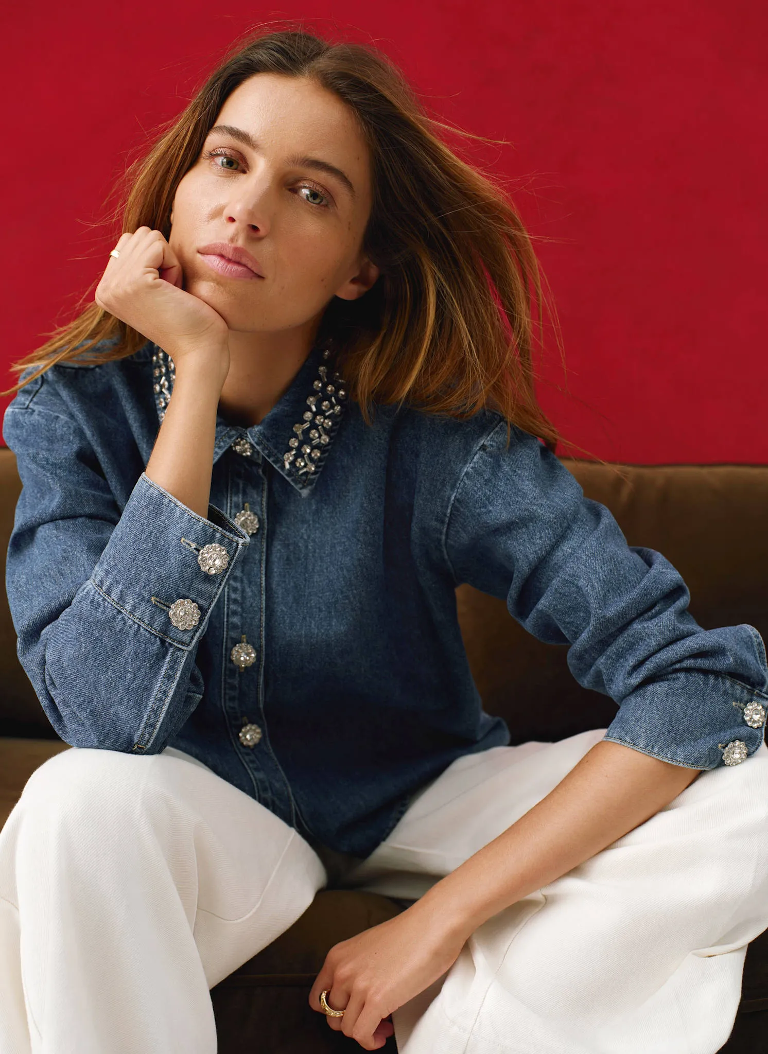 Indigo Denim Embellished Collar Shirt sold by Mint Velvet product image thumbnail 2