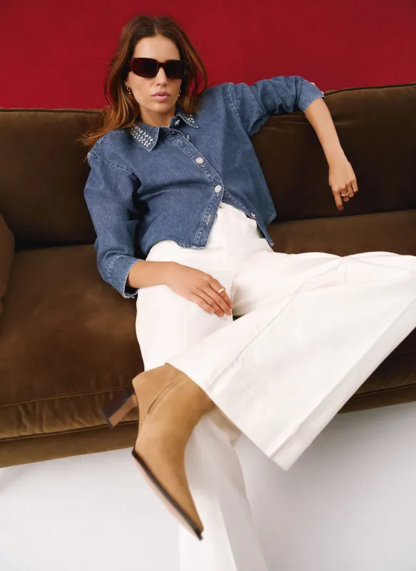 Indigo Denim Embellished Collar Shirt sold by Mint Velvet