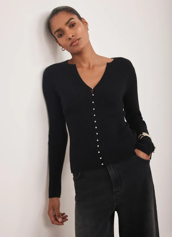Black Button Detail Ribbed Top sold by Mint Velvet