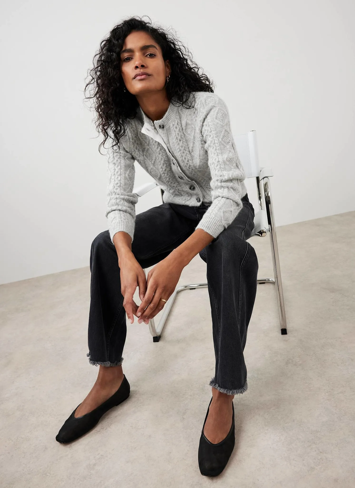 Grey Cable Knit Wool Blend Cardigan sold by Mint Velvet product image thumbnail 5