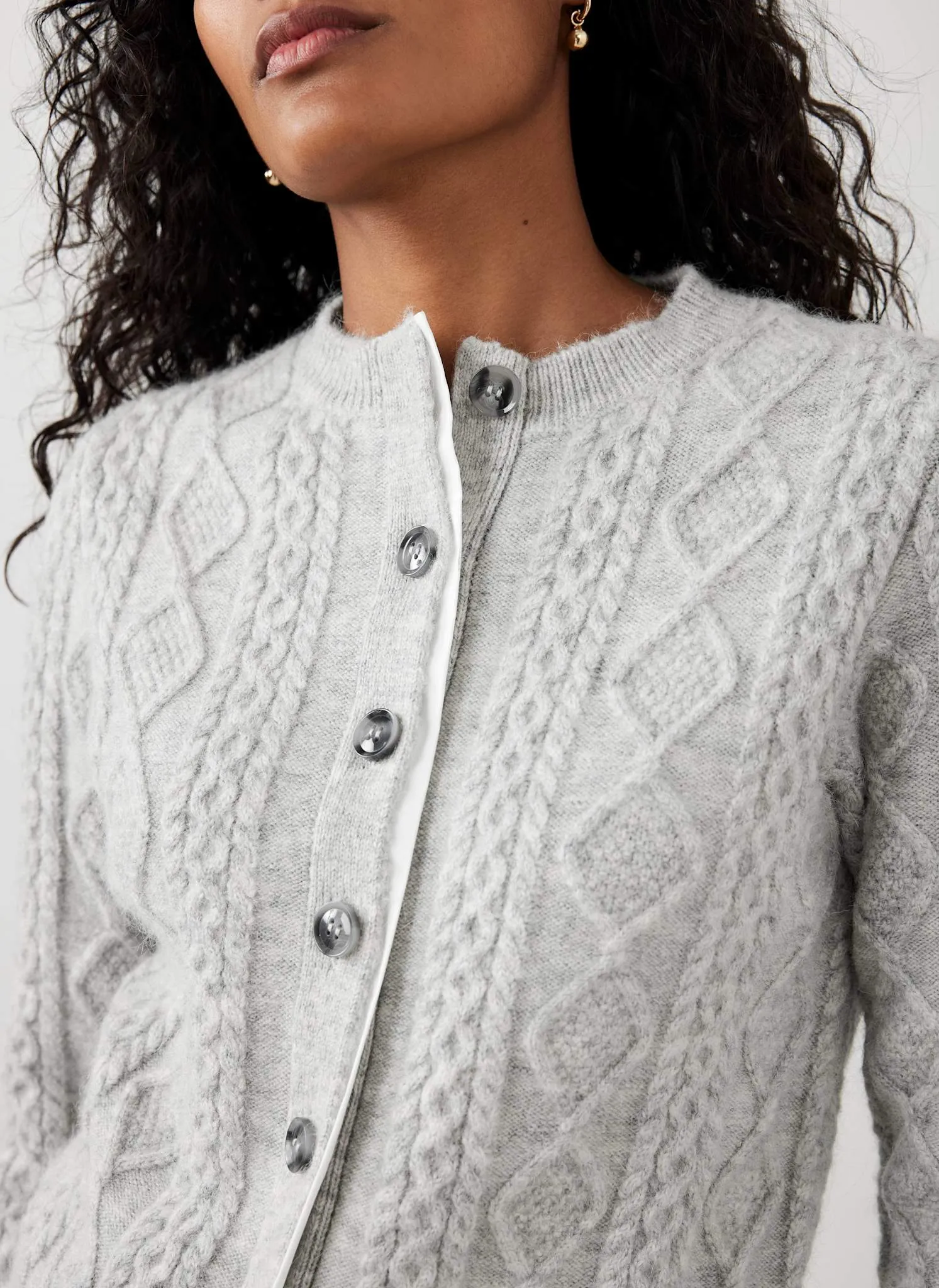 Grey Cable Knit Wool Blend Cardigan sold by Mint Velvet product image thumbnail 4
