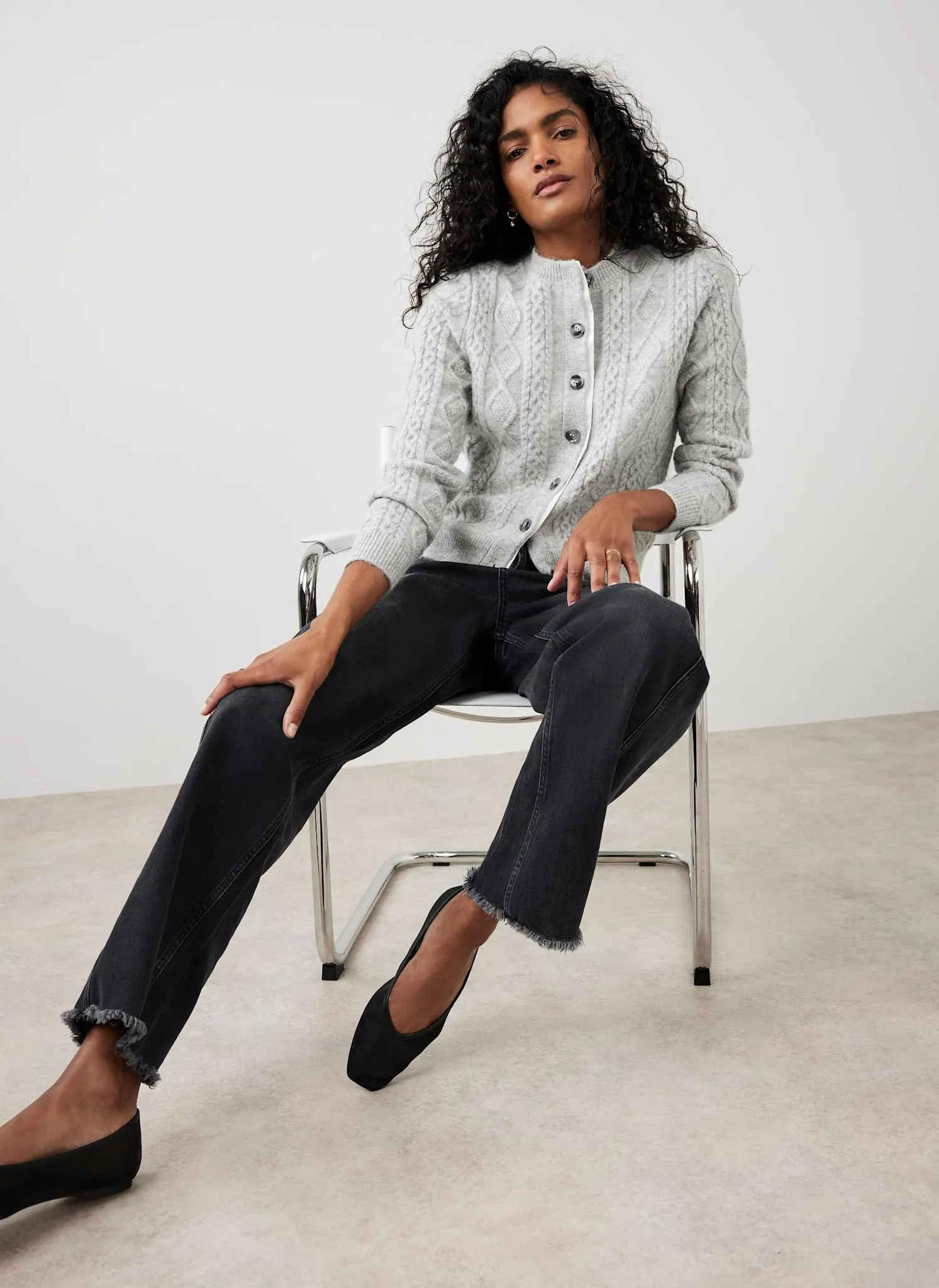 Grey Cable Knit Wool Blend Cardigan sold by Mint Velvet product image thumbnail 2