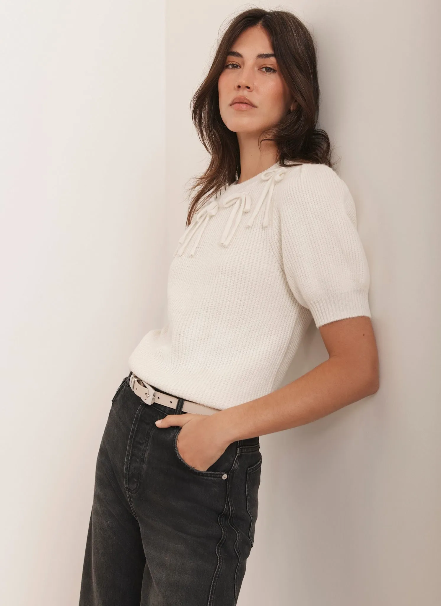 Cream Bow Detail Knit Top sold by Mint Velvet product image thumbnail 2