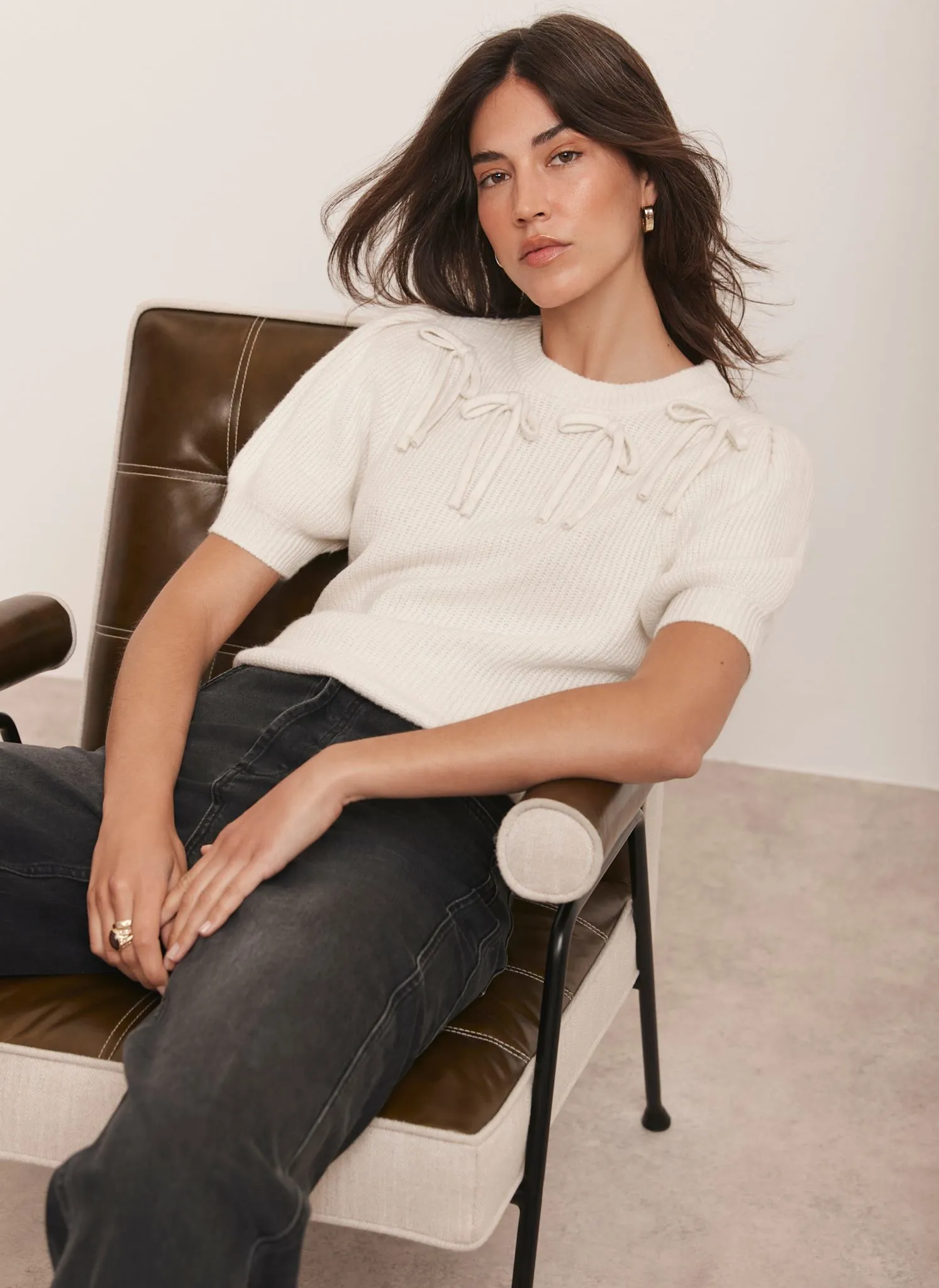 Cream Bow Detail Knit Top sold by Mint Velvet