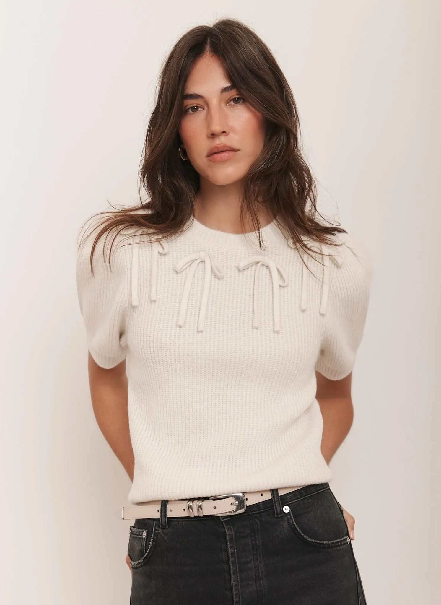 Cream Bow Detail Knit Top sold by Mint Velvet product image thumbnail 3