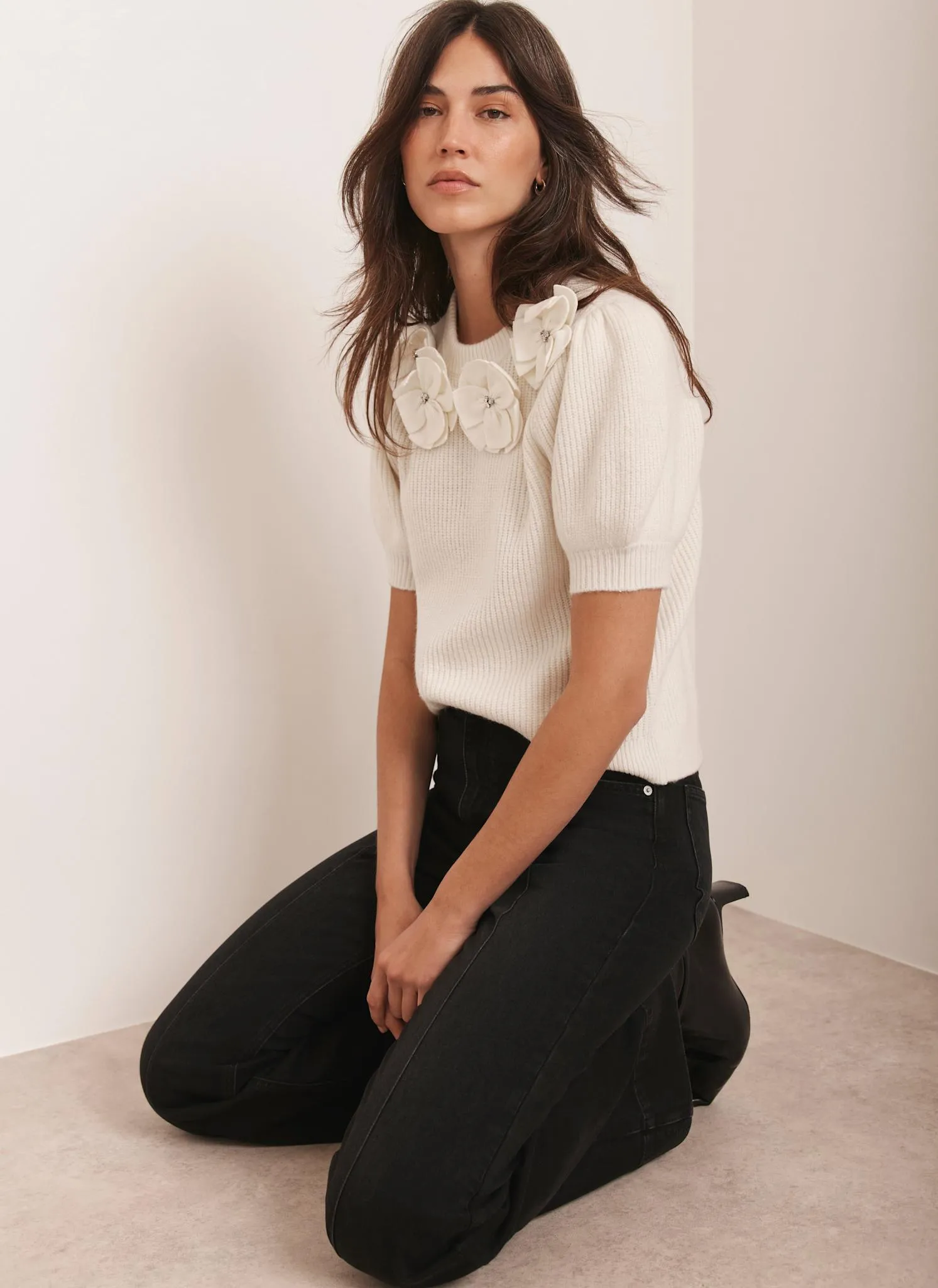 Cream Flower Knit Top sold by Mint Velvet