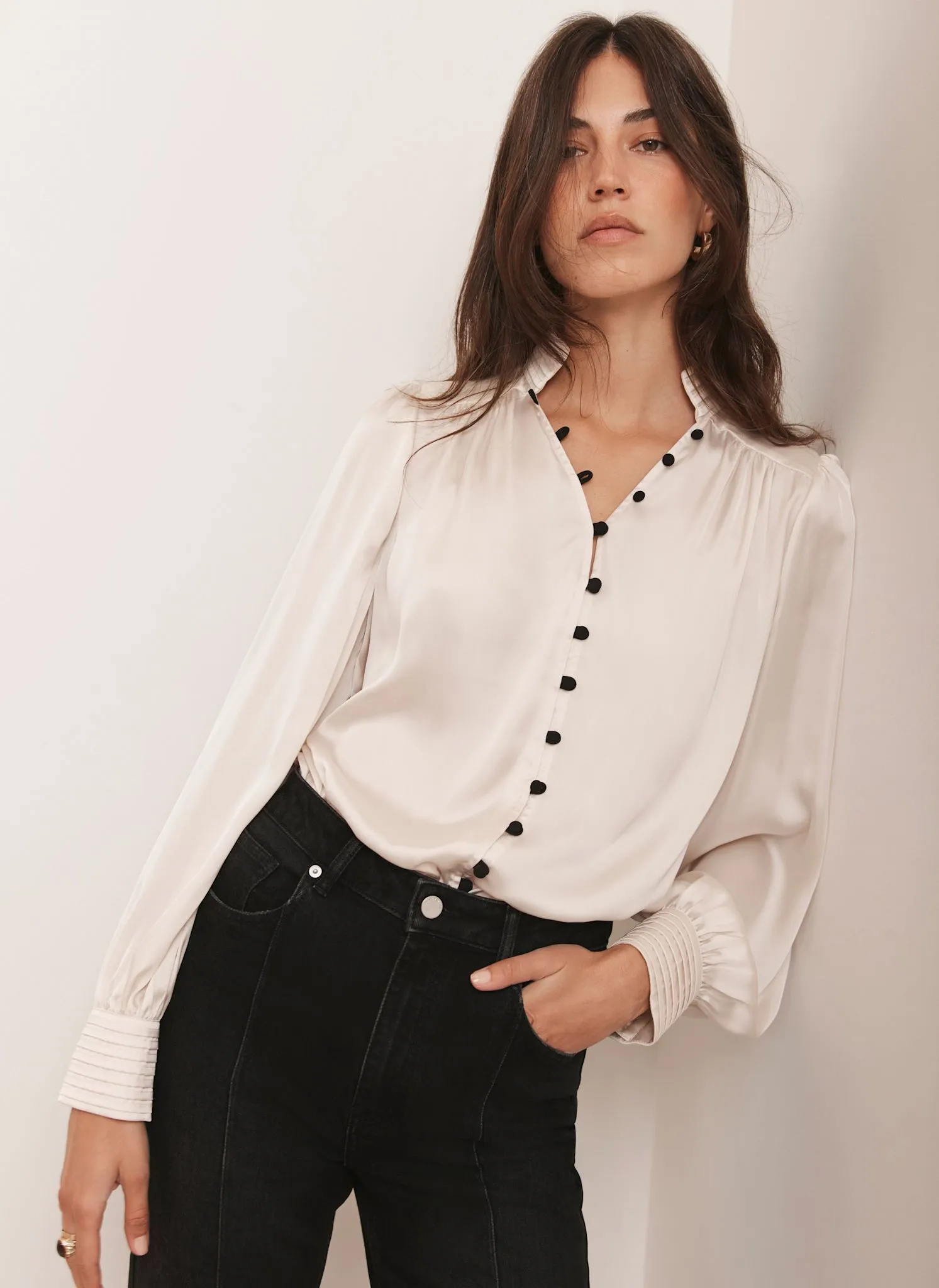 Cream Contrast Satin Blouse sold by Mint Velvet product image thumbnail 2