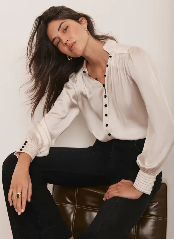 Cream Contrast Satin Blouse sold by Mint Velvet