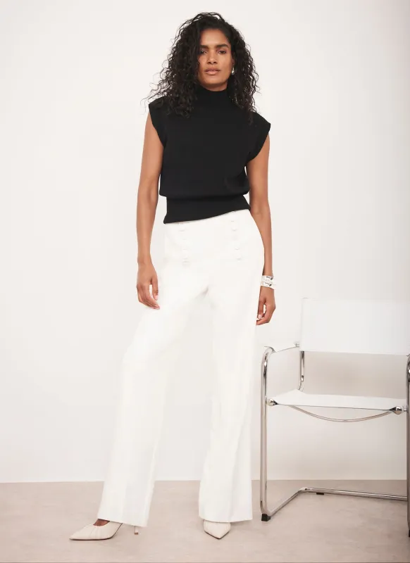 White Button Detail High Waisted Wide Trousers sold by Mint Velvet