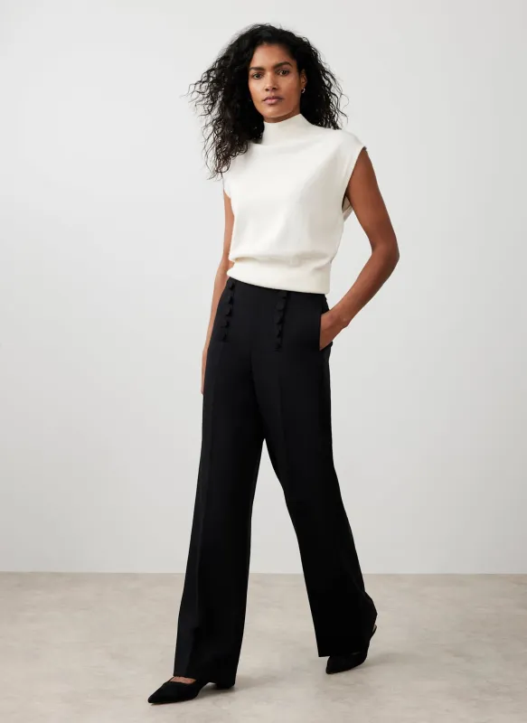 Black Button Detail High Waisted Wide Trousers sold by Mint Velvet