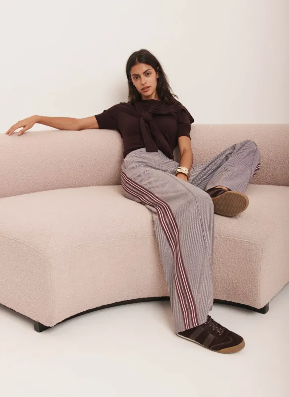 Burgundy Checked Side Stripe Wide Trousers sold by Mint Velvet