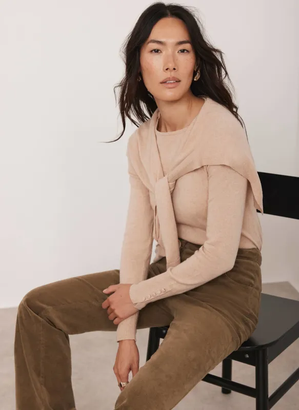 Neutral Cotton Blend Scarf Detail Knit Jumper sold by Mint Velvet