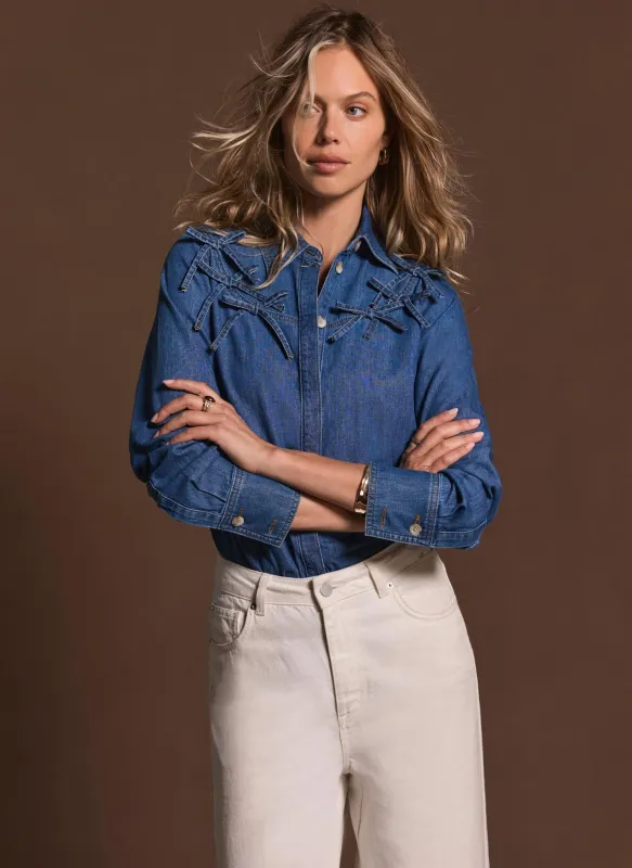 Indigo Bow Detail Denim Shirt sold by Mint Velvet