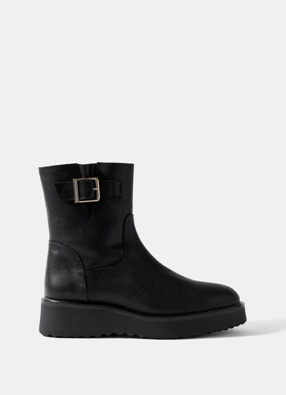 Lola Black Leather Wedge Biker Boots sold by Mint Velvet