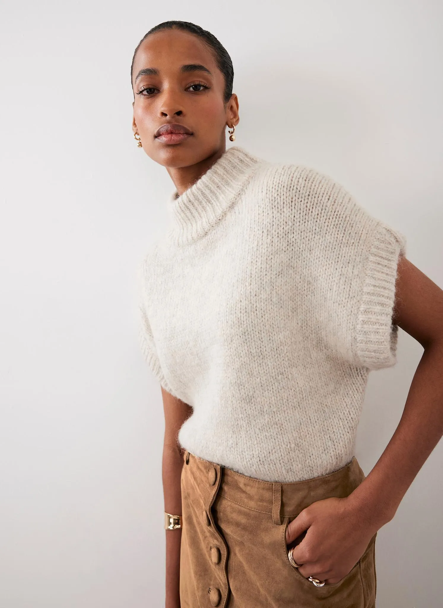 Neutral Wool Blend Knit Top sold by Mint Velvet