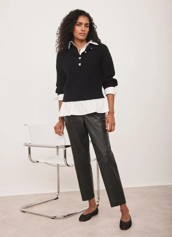 Black Button Detail Layered Shirt Knit Jumper sold by Mint Velvet