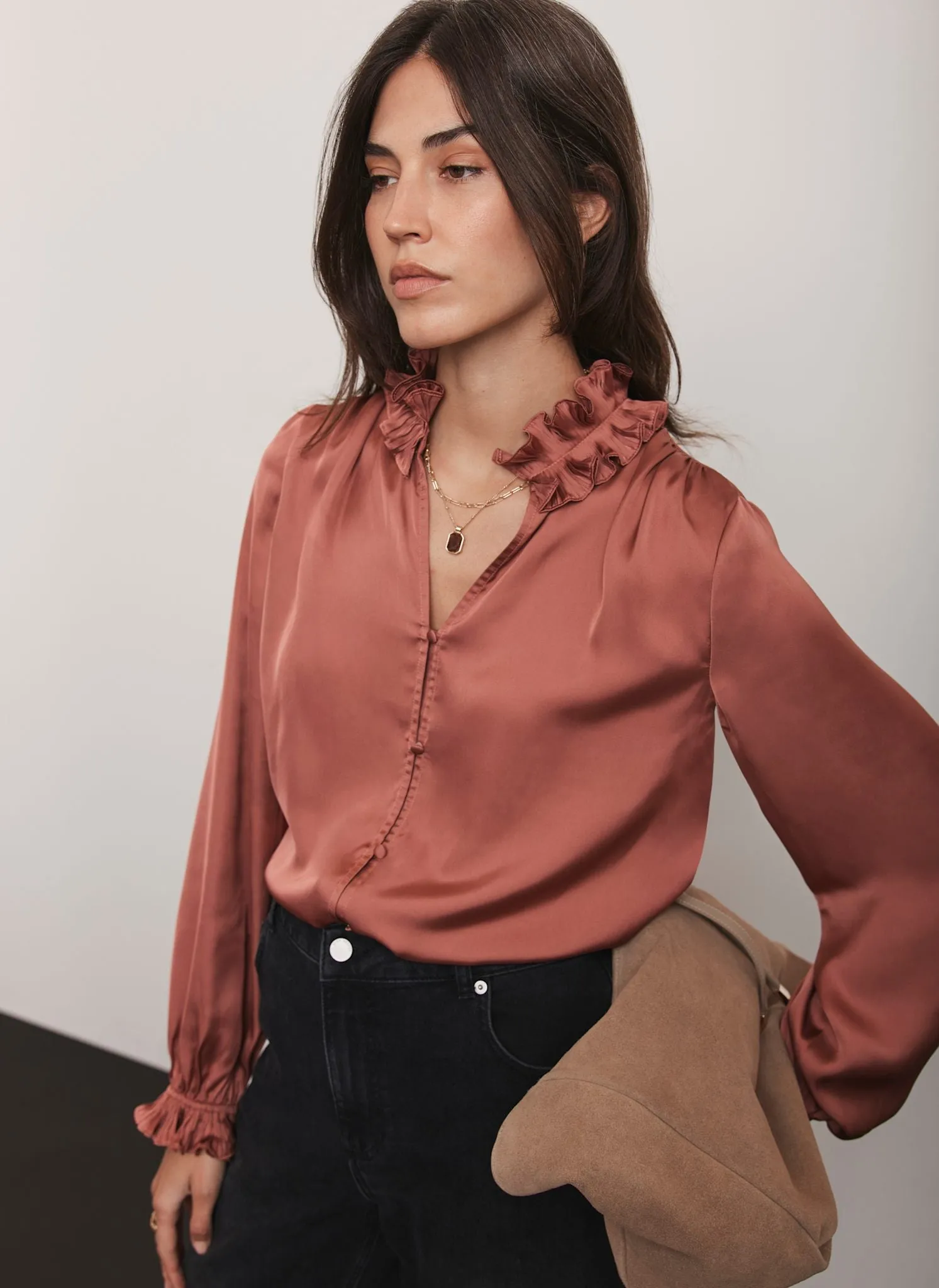 Pink Ruffle Satin Blouse sold by Mint Velvet product image thumbnail 2