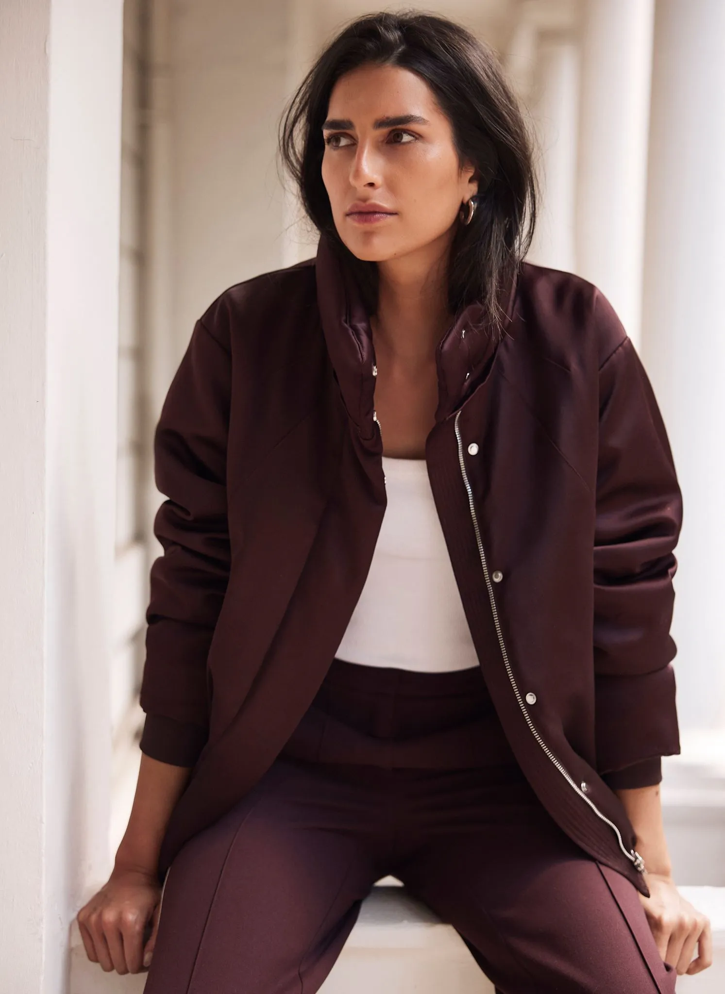 Burgundy Satin Bomber Jacket sold by Mint Velvet product image thumbnail 3