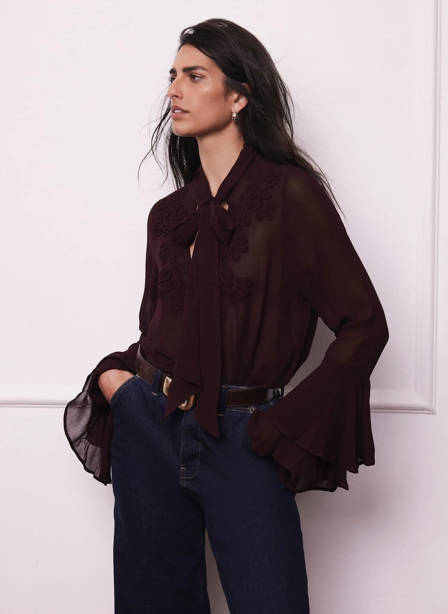 Burgundy Floral Detail Blouse sold by Mint Velvet