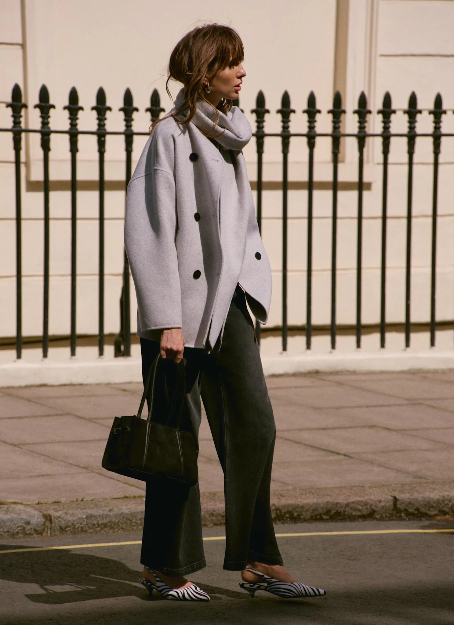 Light Grey Wool Blend Hand Finished Scarf Detail Coat sold by Mint Velvet product image thumbnail 3