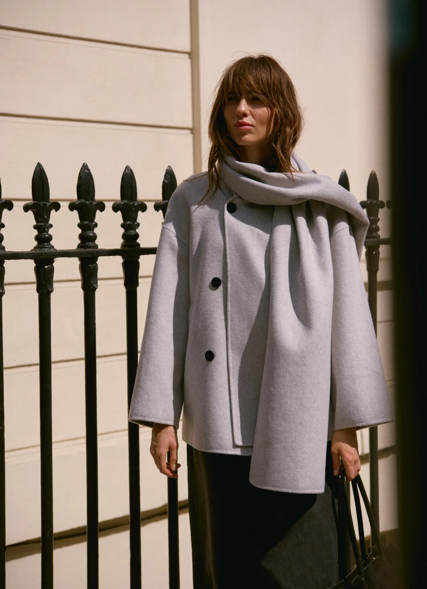 Light Grey Wool Blend Hand Finished Scarf Detail Coat sold by Mint Velvet product image thumbnail 2