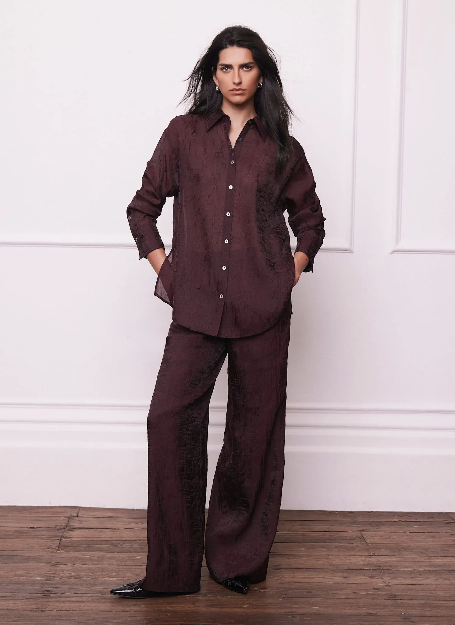 Burgundy Crinkle Textured Shirt sold by Mint Velvet product image thumbnail 3