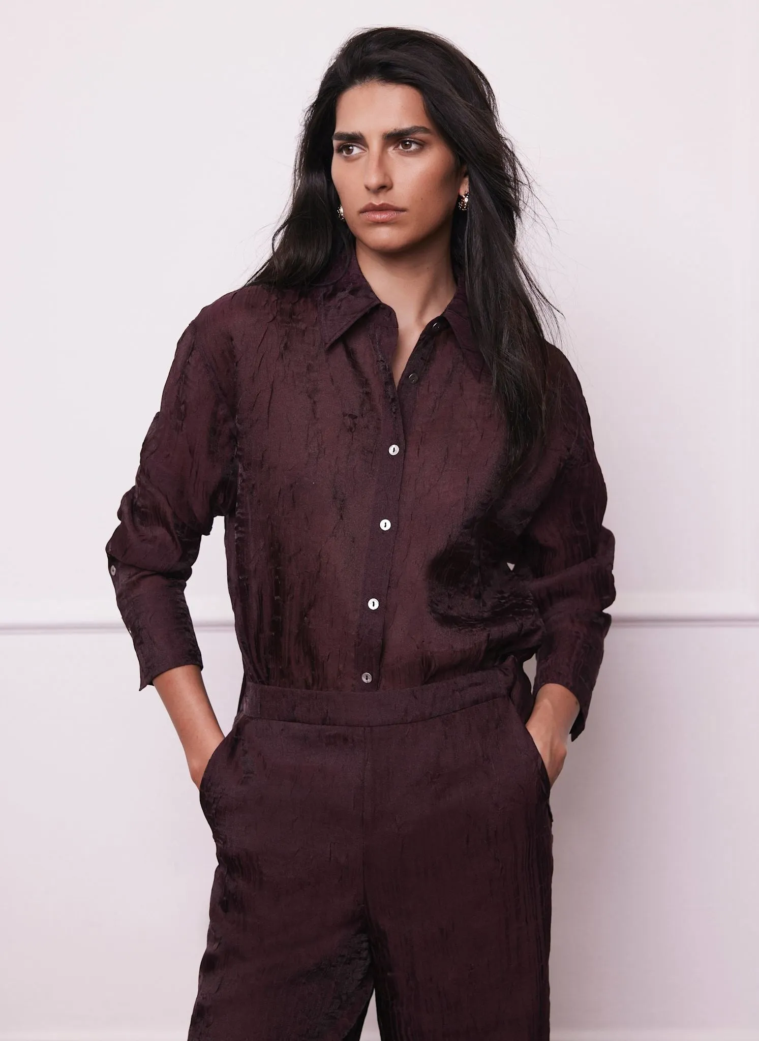 Burgundy Crinkle Textured Shirt sold by Mint Velvet product image thumbnail 4