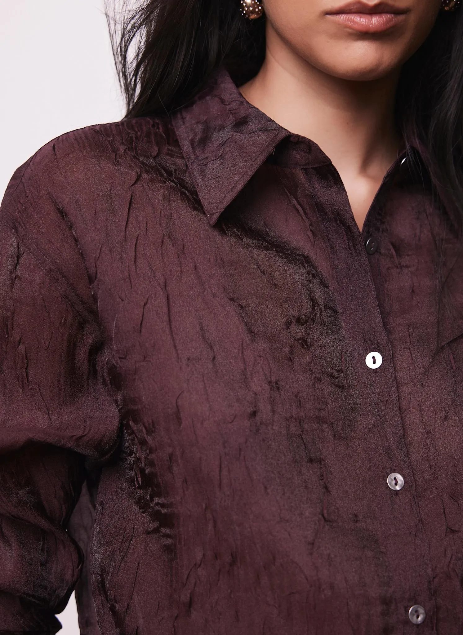 Burgundy Crinkle Textured Shirt sold by Mint Velvet product image thumbnail 5