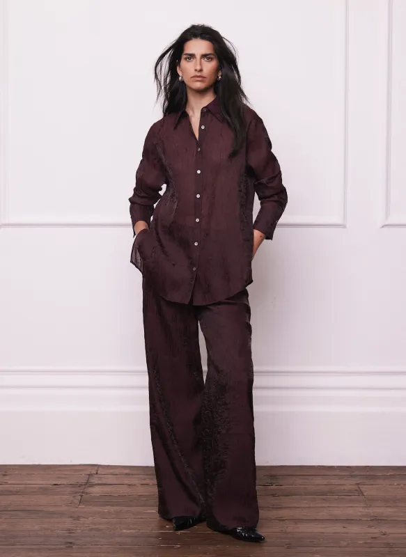 Burgundy Crinkle Textured Wide Trousers sold by Mint Velvet