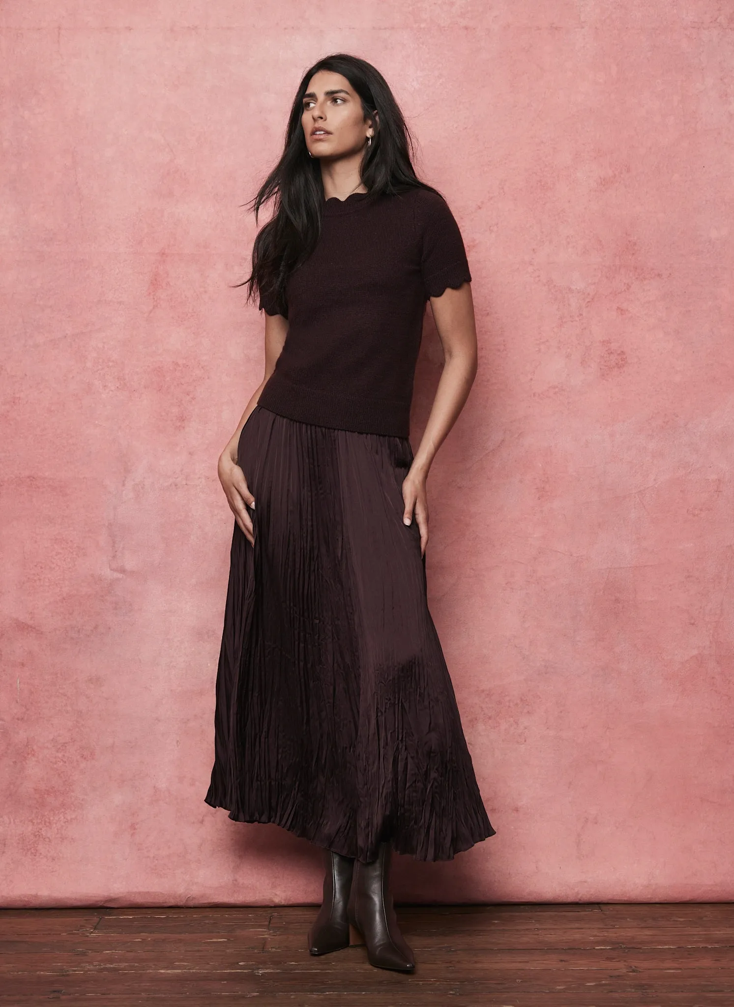 Burgundy Crinkle Textured Maxi Skirt sold by Mint Velvet product image thumbnail 3