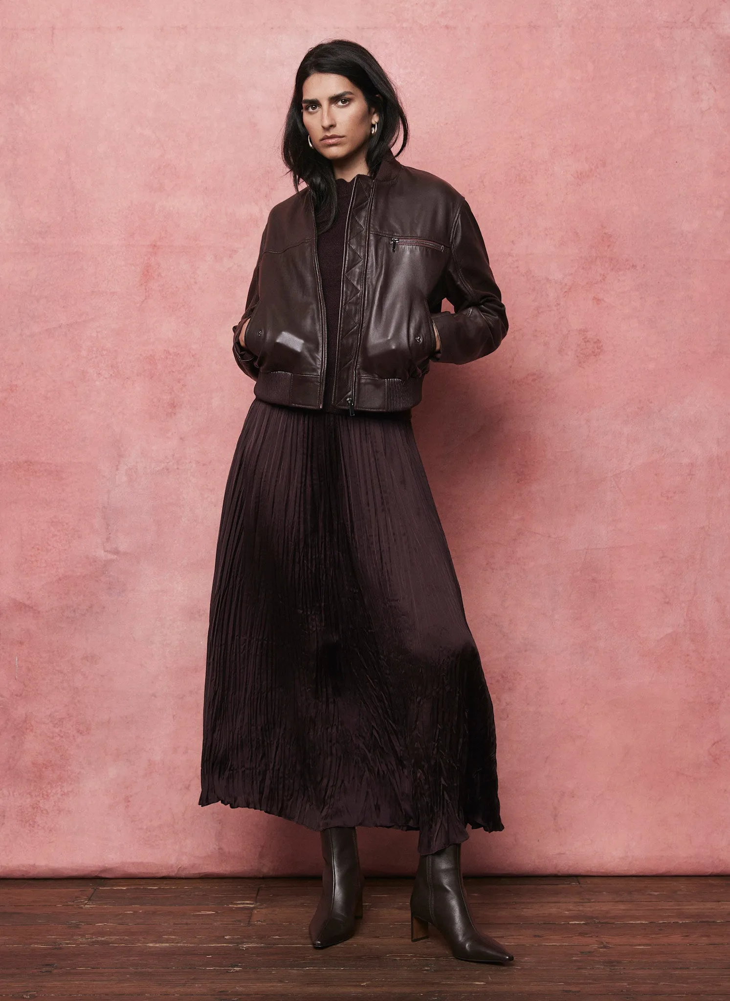 Burgundy Crinkle Textured Maxi Skirt sold by Mint Velvet product image thumbnail 5