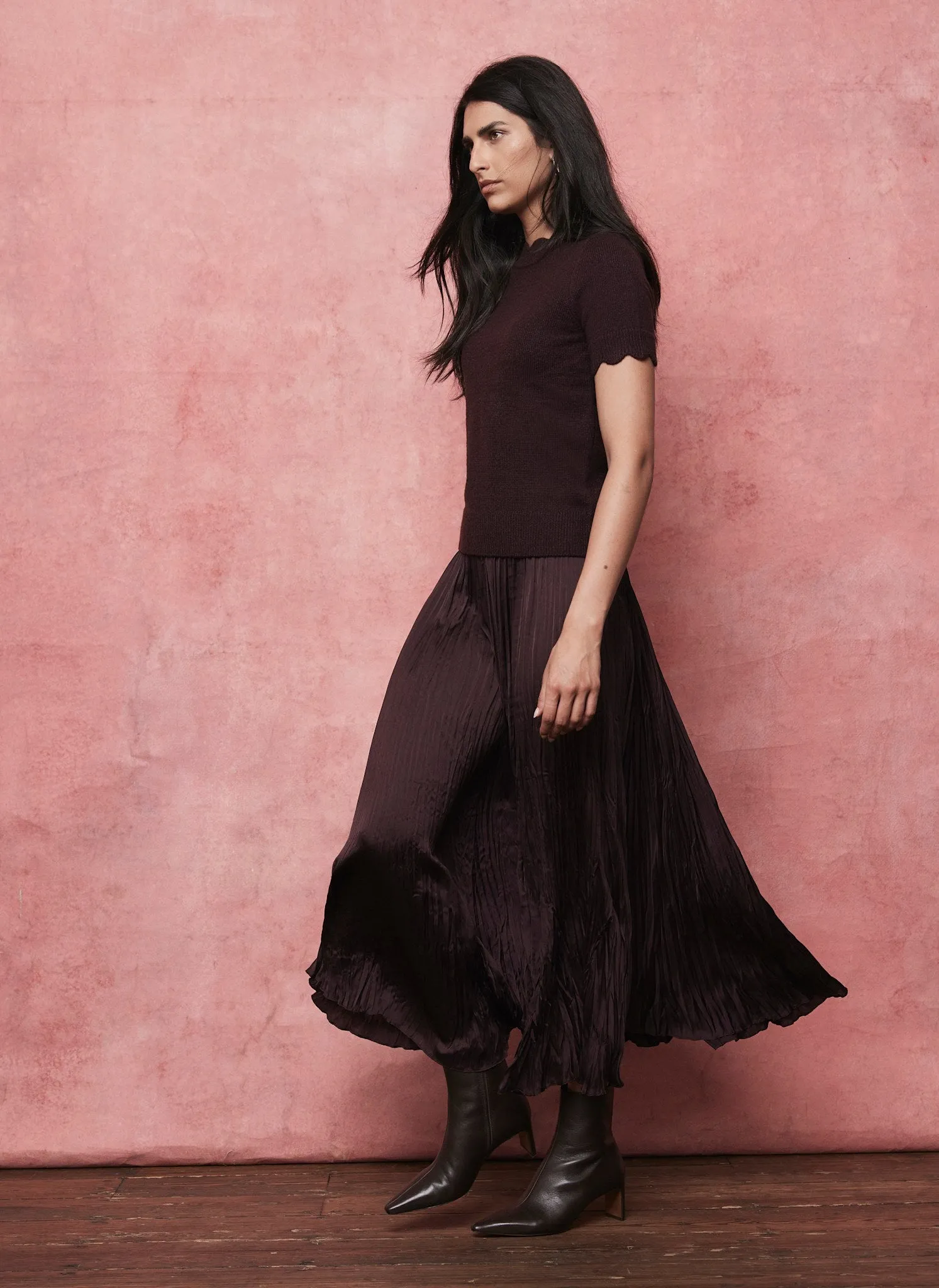 Burgundy Crinkle Textured Maxi Skirt sold by Mint Velvet product image thumbnail 2