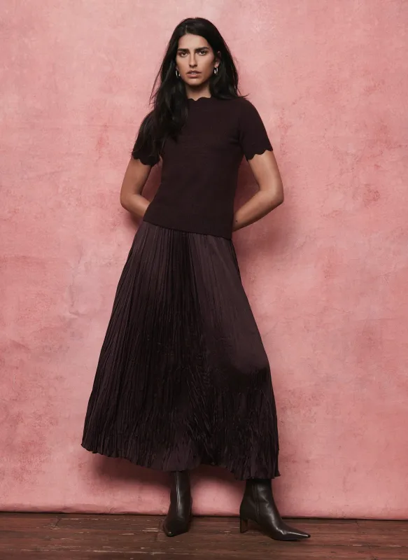 Burgundy Crinkle Textured Maxi Skirt sold by Mint Velvet