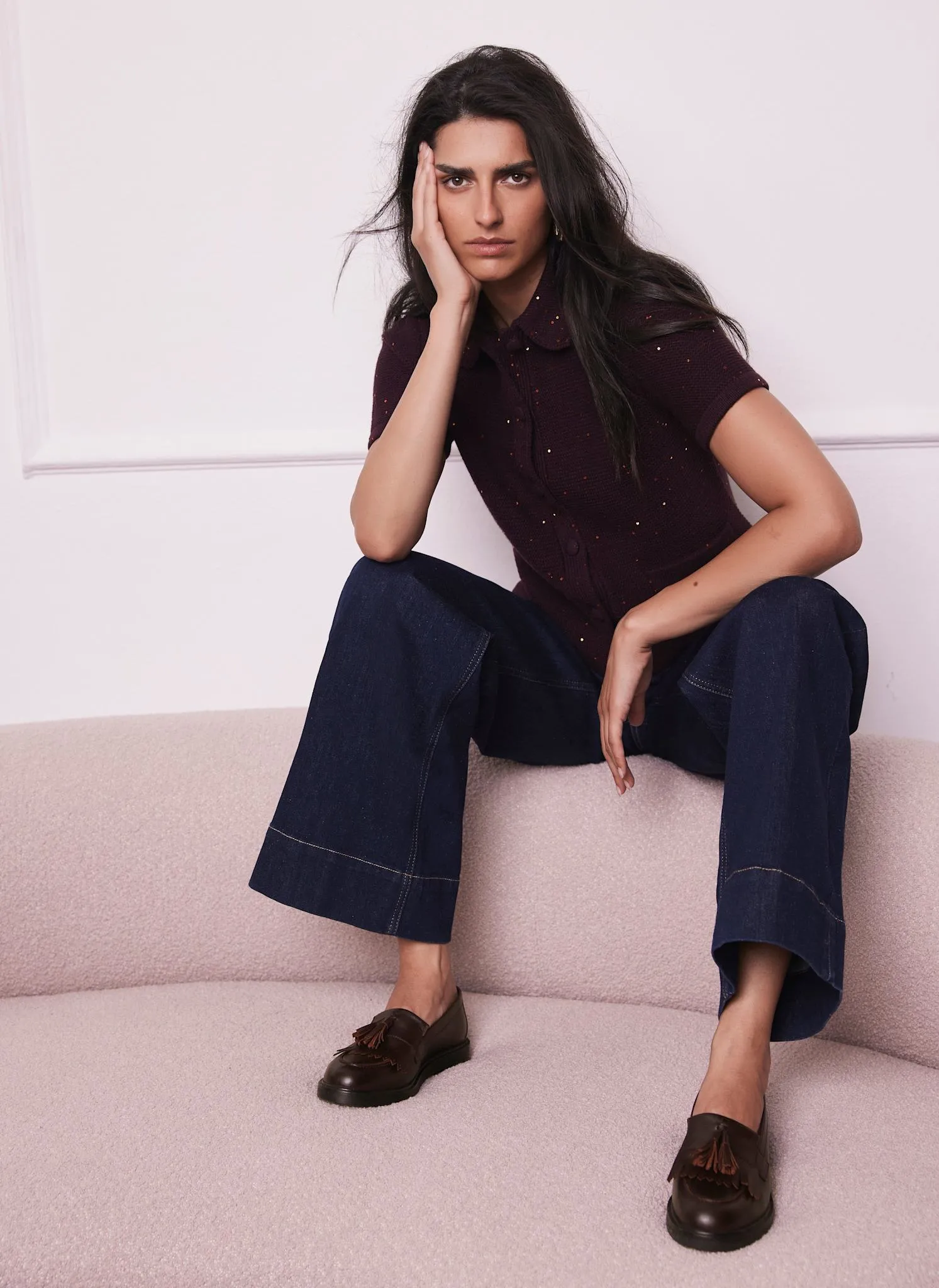 Burgundy Sequin Cotton Blend Cardigan sold by Mint Velvet product image thumbnail 5