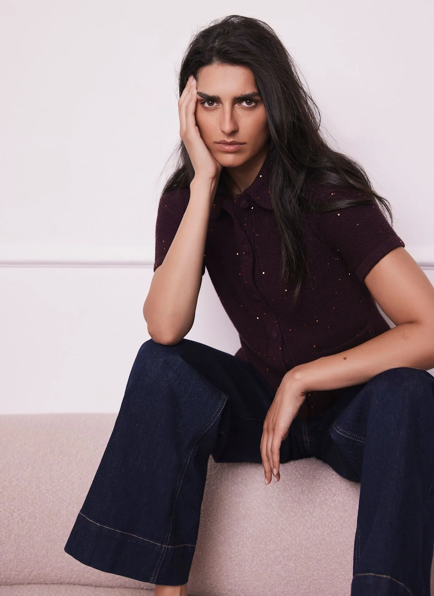 Burgundy Sequin Cotton Blend Cardigan sold by Mint Velvet product image thumbnail 2