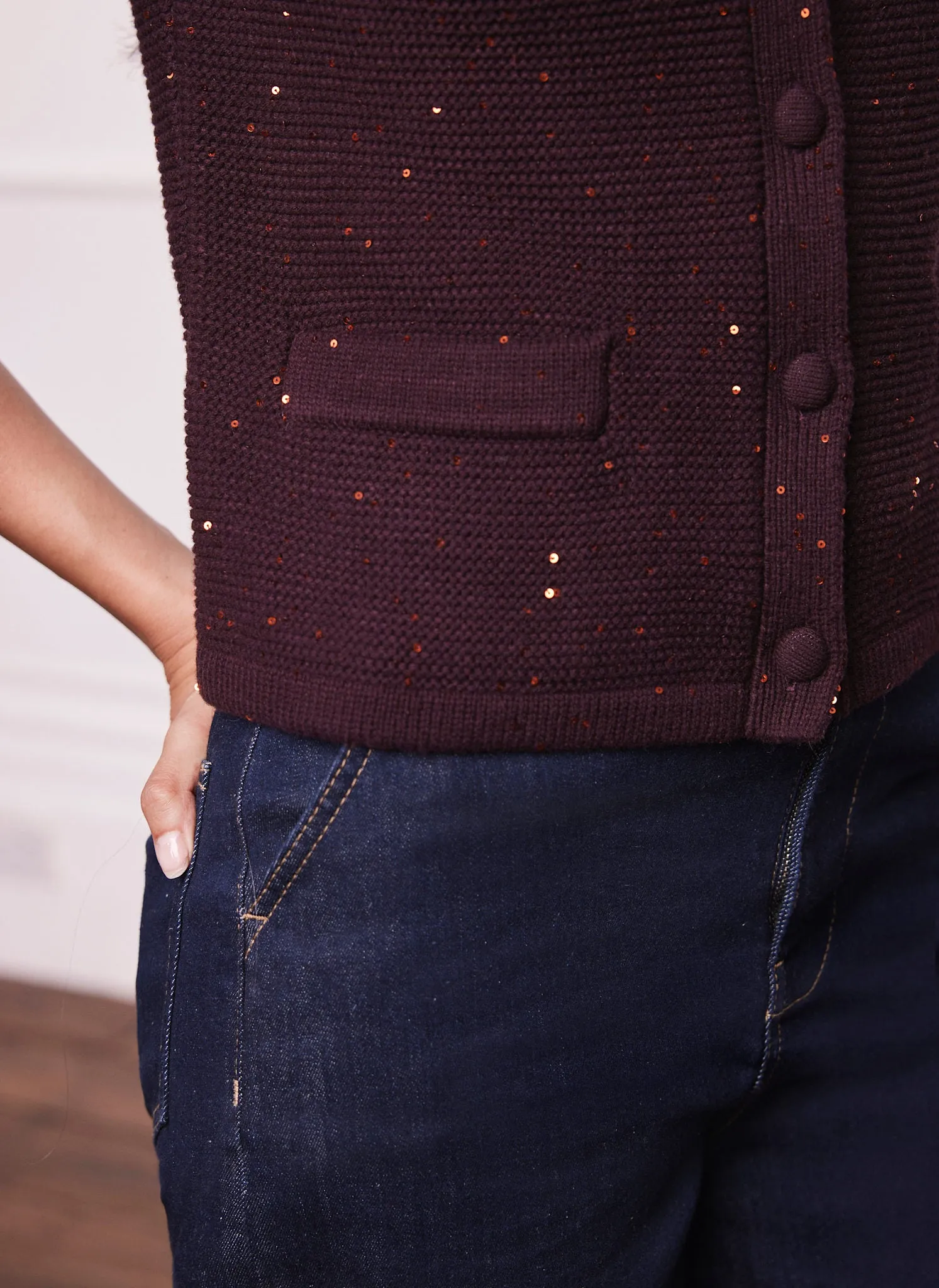 Burgundy Sequin Cotton Blend Cardigan sold by Mint Velvet product image thumbnail 4