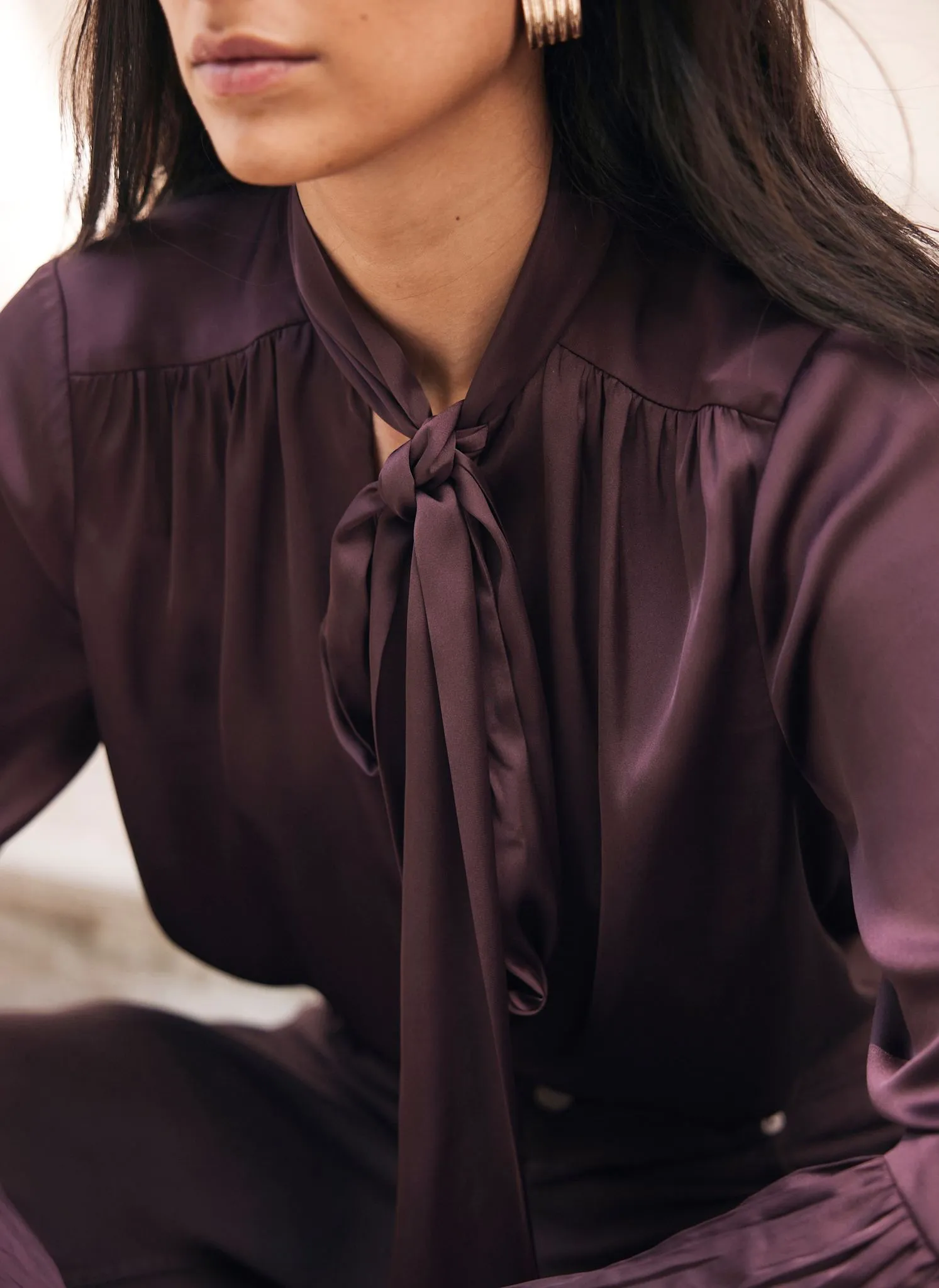 Burgundy Satin Tie Neck Blouse sold by Mint Velvet product image thumbnail 4