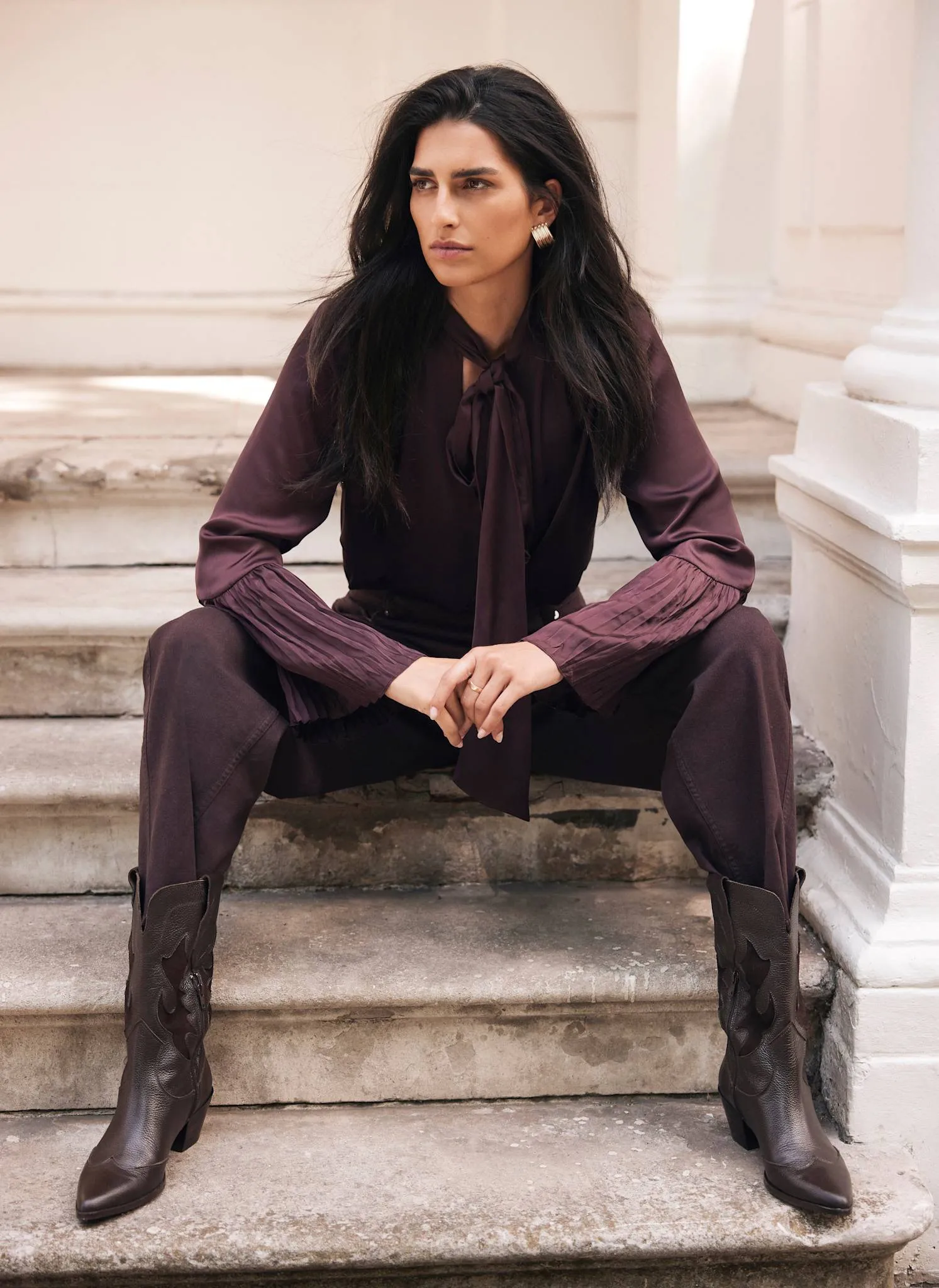 Burgundy Satin Tie Neck Blouse sold by Mint Velvet product image thumbnail 5