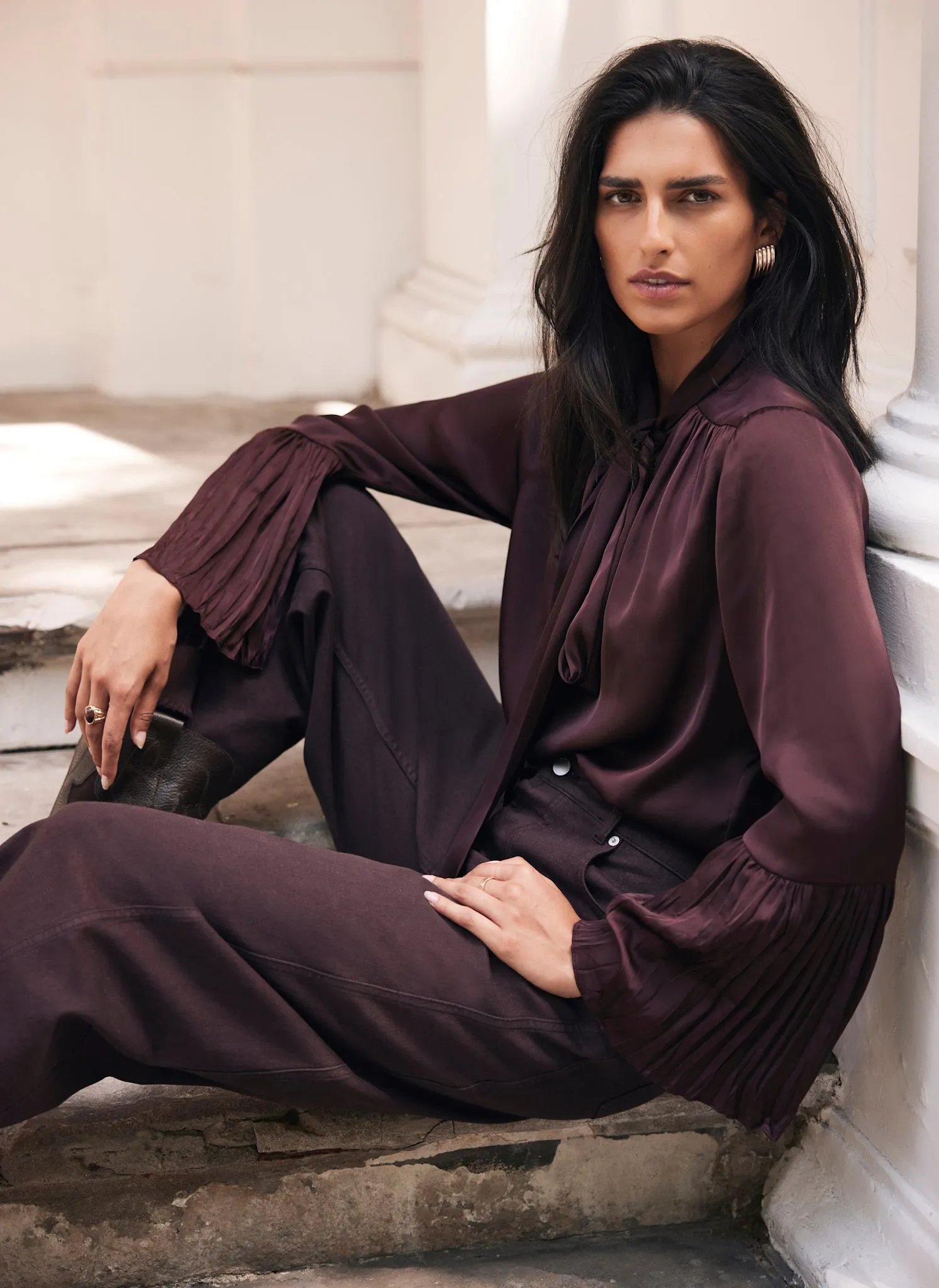 Burgundy Satin Tie Neck Blouse sold by Mint Velvet product image thumbnail 3