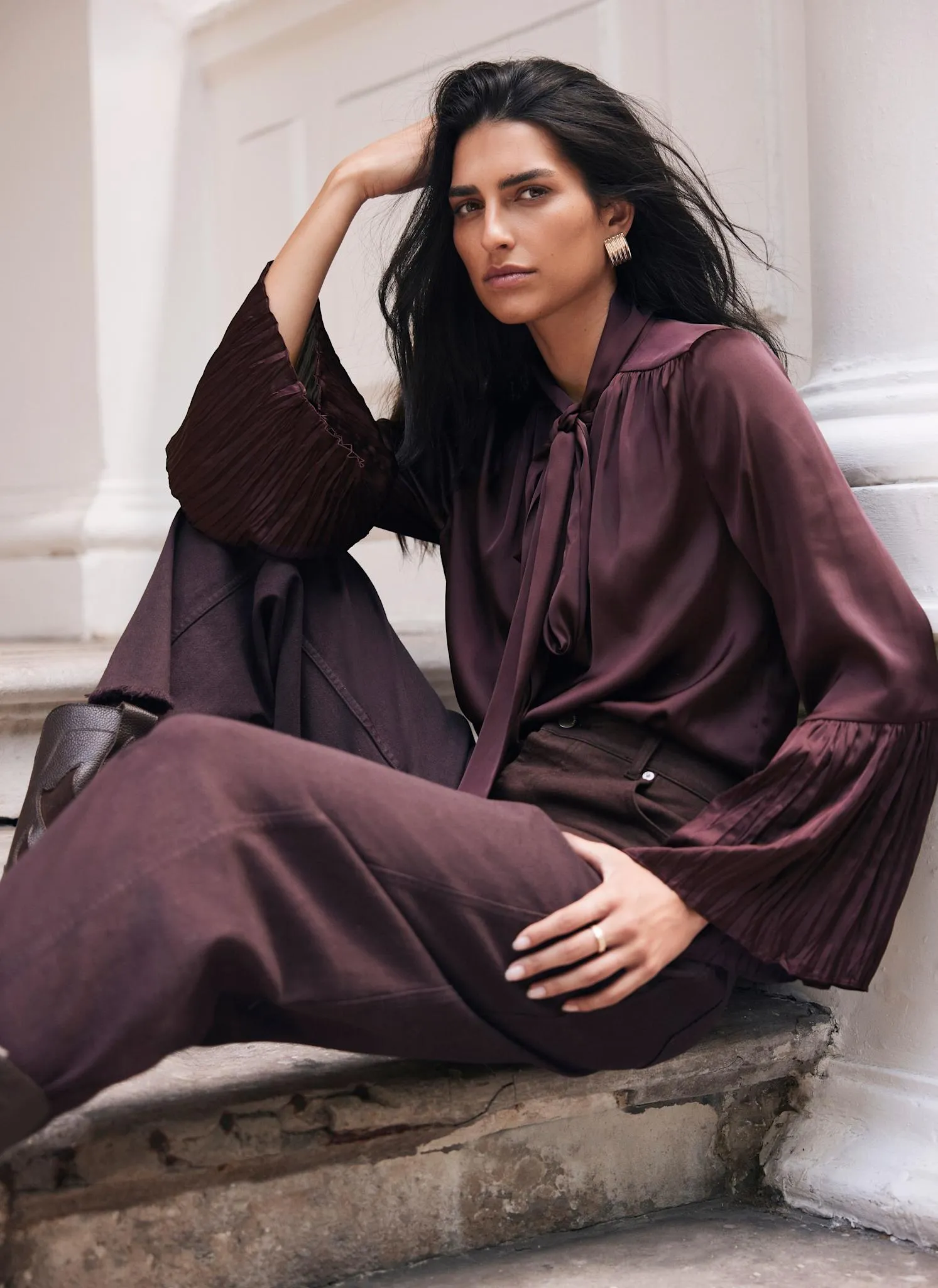 Burgundy Satin Tie Neck Blouse sold by Mint Velvet