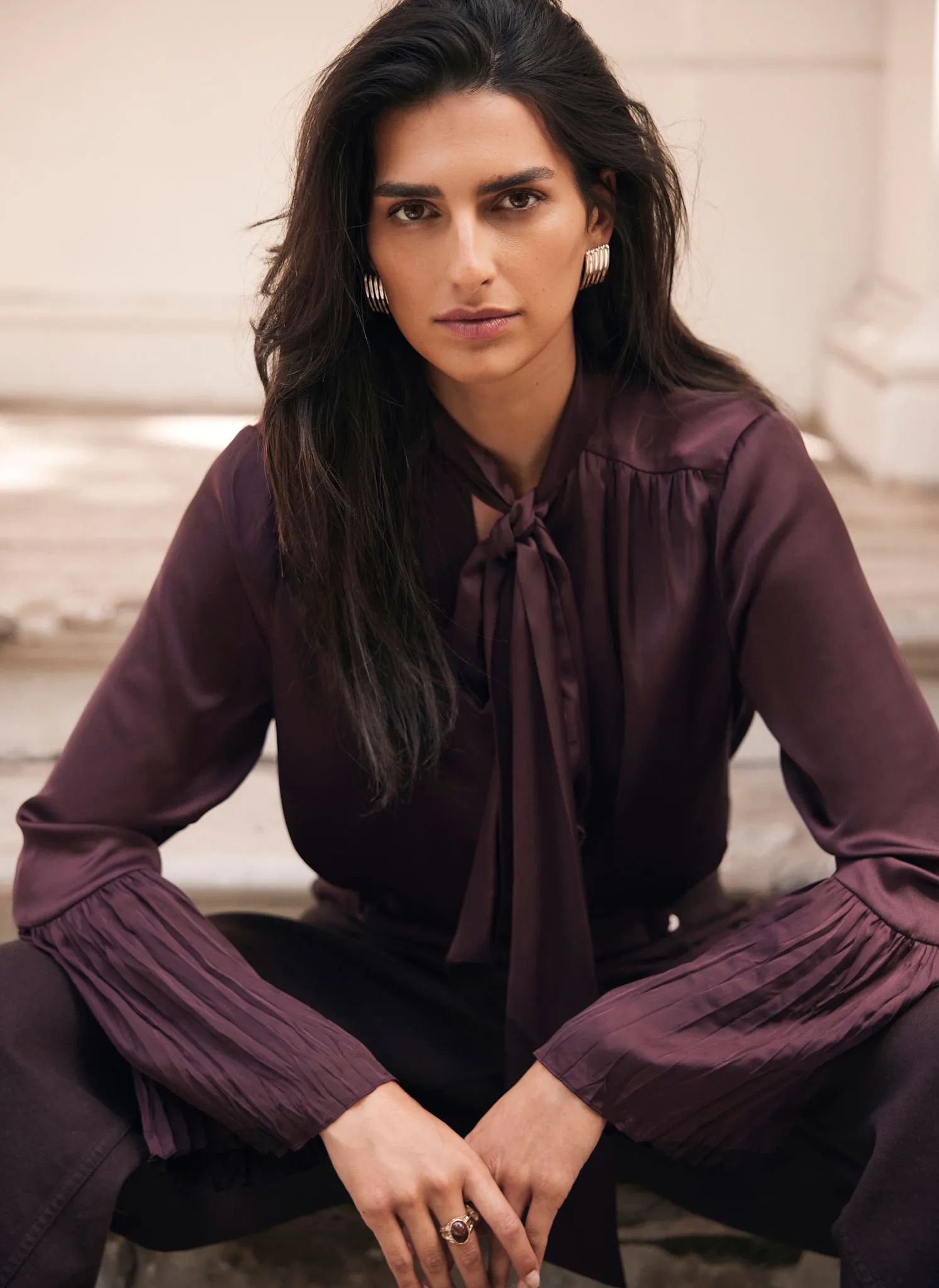 Burgundy Satin Tie Neck Blouse sold by Mint Velvet product image thumbnail 2