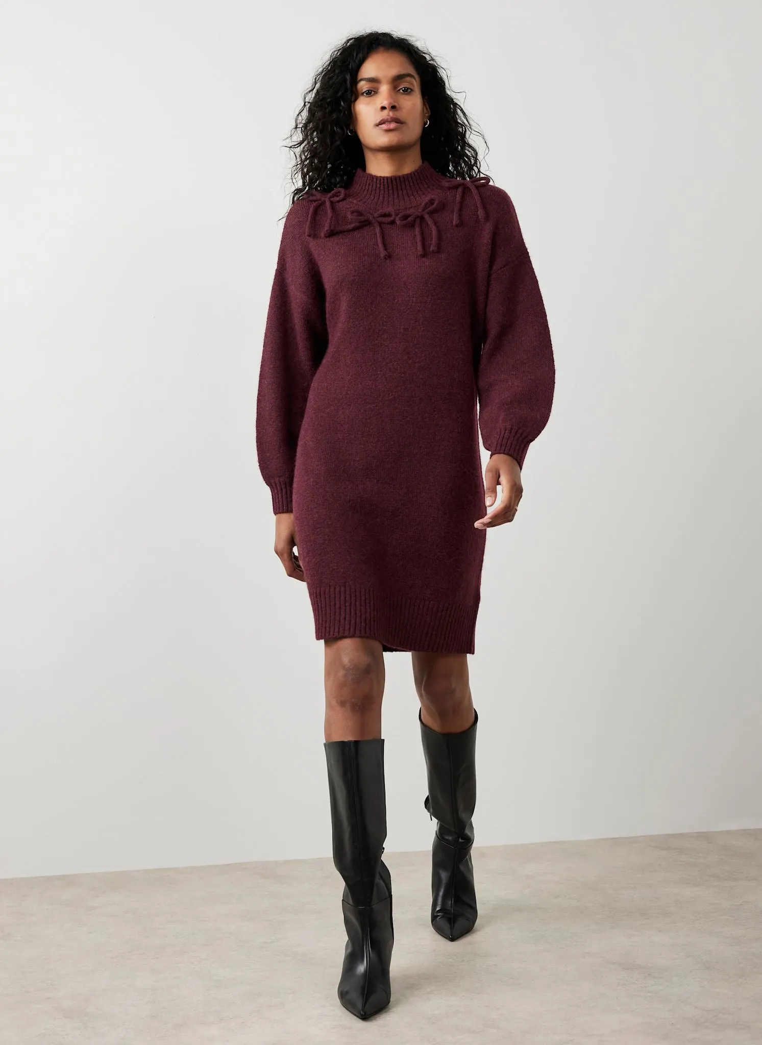 Burgundy Bow Knit Mini Dress sold by Mint Velvet product image thumbnail 3