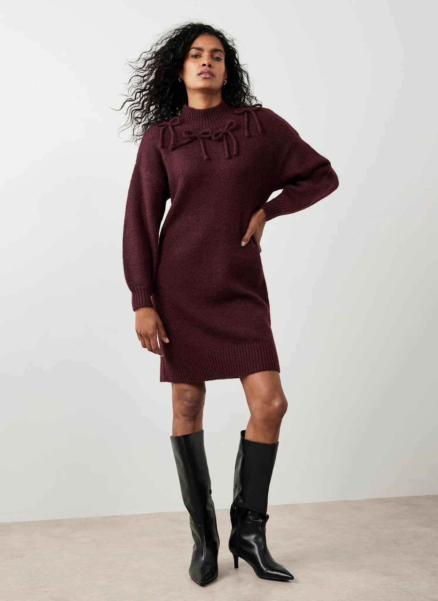 Burgundy Bow Knit Mini Dress sold by Mint Velvet product image thumbnail 4