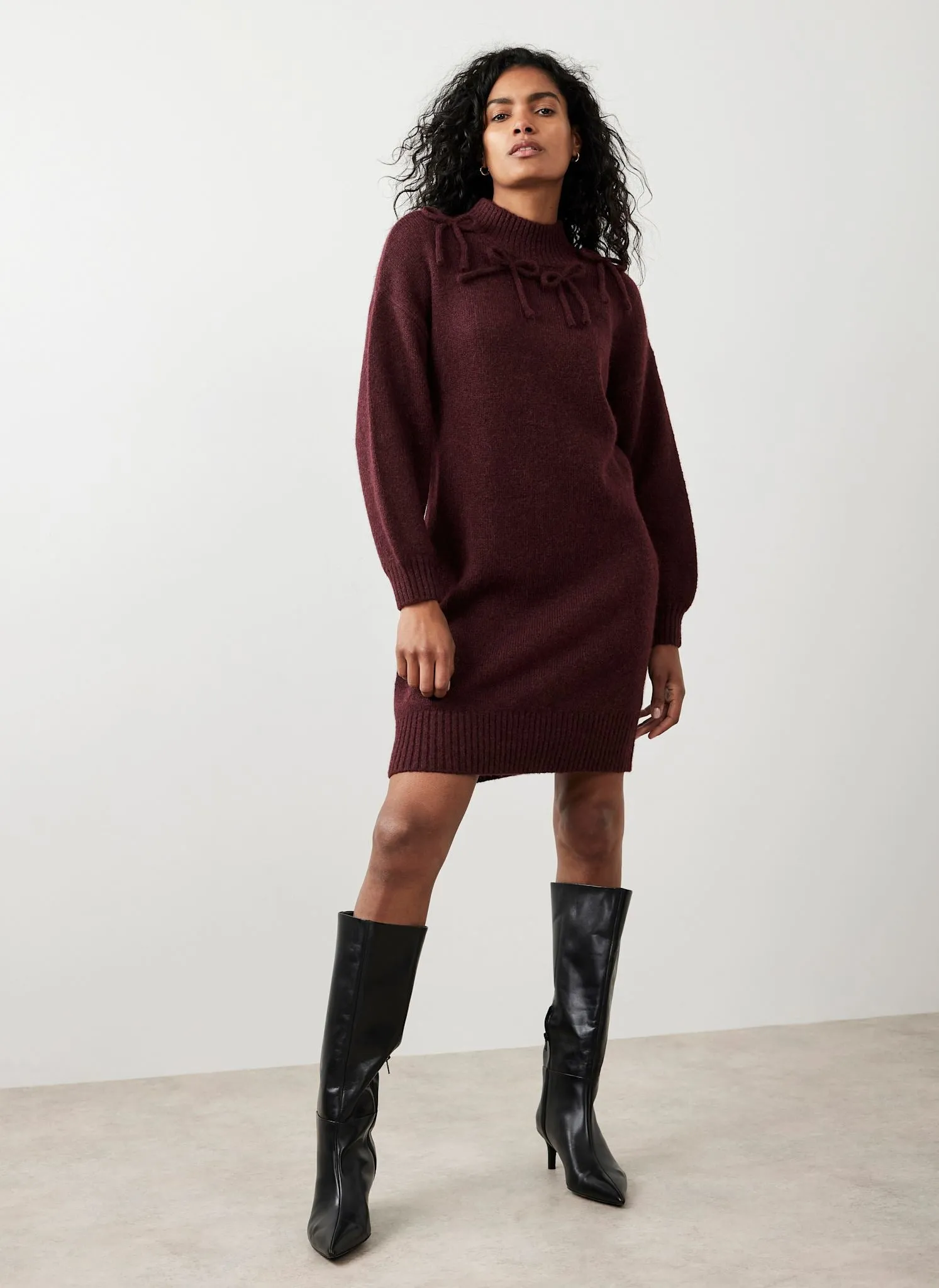 Burgundy Bow Knit Mini Dress sold by Mint Velvet