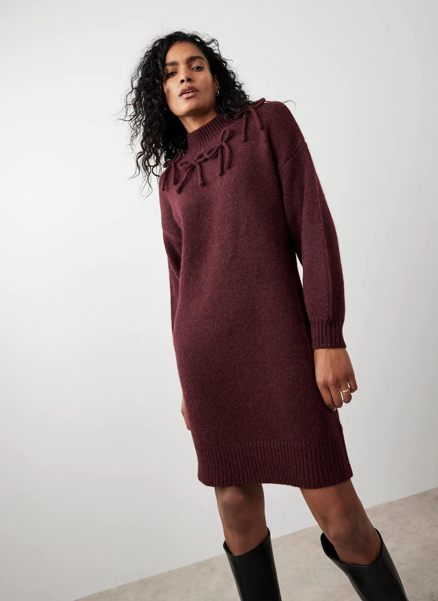 Burgundy Bow Knit Mini Dress sold by Mint Velvet product image thumbnail 2